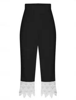 Outlet Women's Chinos Leggings Fashion Streetwear Calf-Length High Waist Plain Lace Patchwork Comfy Soft Comfortable Micro-elastic Outdoor Street Black Wine Blue Summer Regular Fit Women Leggings