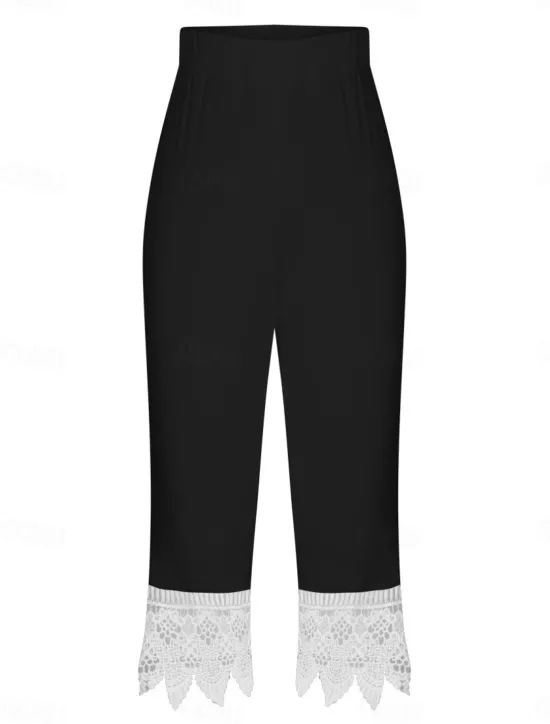 Outlet Women's Chinos Leggings Fashion Streetwear Calf-Length High Waist Plain Lace Patchwork Comfy Soft Comfortable Micro-elastic Outdoor Street Black Wine Blue Summer Regular Fit Women Leggings