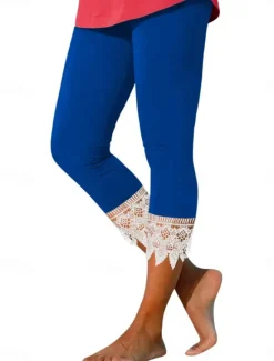 Outlet Women's Chinos Leggings Fashion Streetwear Calf-Length High Waist Plain Lace Patchwork Comfy Soft Comfortable Micro-elastic Outdoor Street Black Wine Blue Summer Regular Fit Women Leggings