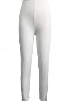 Clearance Women's Chinos Leggings Fashion Streetwear Basic Full Length High Waist Plain Lace Comfy Soft Comfortable Stretchy Outdoor Vacation Street Black White Summer Spring Slim Fit Women Leggings