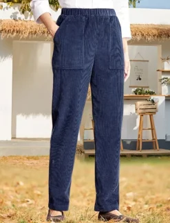 Best Women's Chinos Pants Trousers Full Length Corduroy Pocket High Cut High Waist Streetwear Casual Outdoor Street Black White S M Winter Autumn / Fall Women Pants