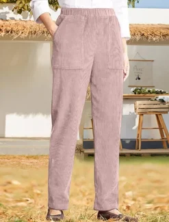 Best Women's Chinos Pants Trousers Full Length Corduroy Pocket High Cut High Waist Streetwear Casual Outdoor Street Black White S M Winter Autumn / Fall Women Pants