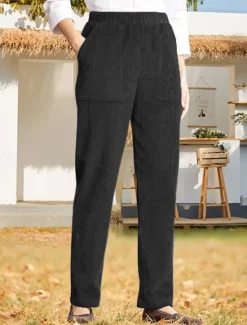 Best Women's Chinos Pants Trousers Full Length Corduroy Pocket High Cut High Waist Streetwear Casual Outdoor Street Black White S M Winter Autumn / Fall Women Pants