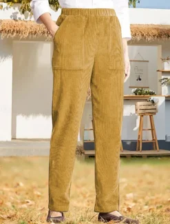 Best Women's Chinos Pants Trousers Full Length Corduroy Pocket High Cut High Waist Streetwear Casual Outdoor Street Black White S M Winter Autumn / Fall Women Pants