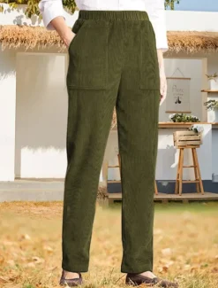 Best Women's Chinos Pants Trousers Full Length Corduroy Pocket High Cut High Waist Streetwear Casual Outdoor Street Black White S M Winter Autumn / Fall Women Pants