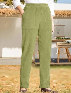 Best Women's Chinos Pants Trousers Full Length Corduroy Pocket High Cut High Waist Streetwear Casual Outdoor Street Black White S M Winter Autumn / Fall Women Pants