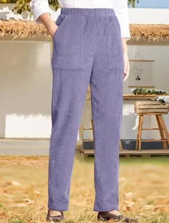 Best Women's Chinos Pants Trousers Full Length Corduroy Pocket High Cut High Waist Streetwear Casual Outdoor Street Black White S M Winter Autumn / Fall Women Pants