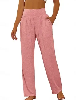 Hot Women's Chinos Pants Trousers Active Simple Casual Full Length Mid Waist Plain Pocket Elastic Waist Breathability Soft Comfortable Micro-elastic Yoga Daily Going out Dark Grey Black Pink Fall Winter Women Women's Sweatpants & Joggers