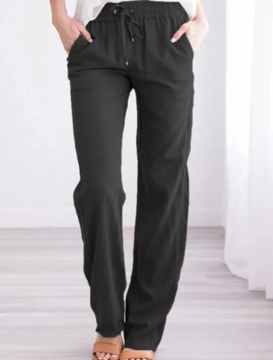 Discount Women's Chinos Pants Trousers Baggy Full Length Pocket Cotton Linen Mid Waist Classic Casual Office Work Black Red S M Summer Spring & Fall Women Pants