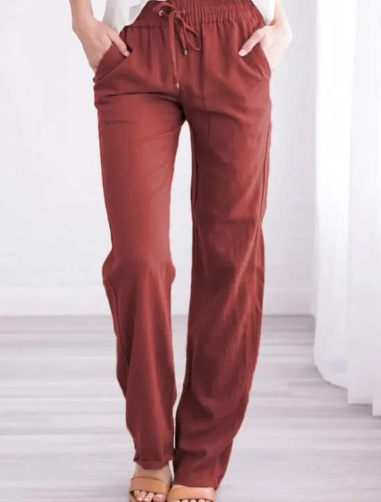 Discount Women's Chinos Pants Trousers Baggy Full Length Pocket Cotton Linen Mid Waist Classic Casual Office Work Black Red S M Summer Spring & Fall Women Pants