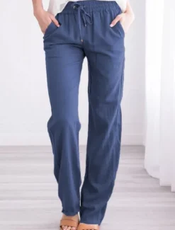 Discount Women's Chinos Pants Trousers Baggy Full Length Pocket Cotton Linen Mid Waist Classic Casual Office Work Black Red S M Summer Spring & Fall Women Pants