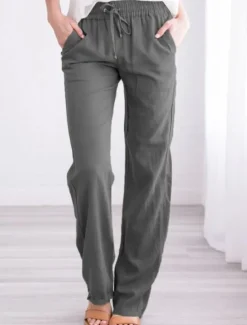 Discount Women's Chinos Pants Trousers Baggy Full Length Pocket Cotton Linen Mid Waist Classic Casual Office Work Black Red S M Summer Spring & Fall Women Pants