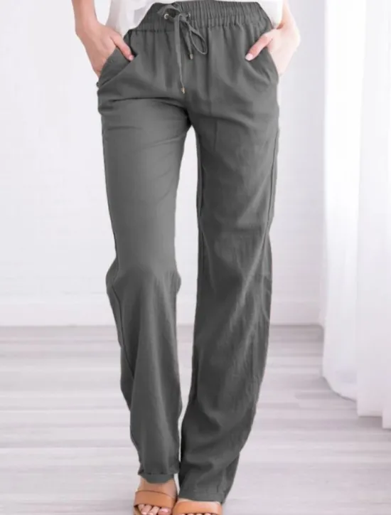 Discount Women's Chinos Pants Trousers Baggy Full Length Pocket Cotton Linen Mid Waist Classic Casual Office Work Black Red S M Summer Spring & Fall Women Pants
