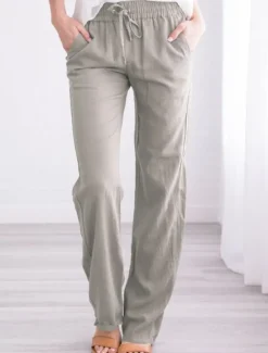 Discount Women's Chinos Pants Trousers Baggy Full Length Pocket Cotton Linen Mid Waist Classic Casual Office Work Black Red S M Summer Spring & Fall Women Pants
