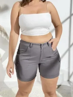 New Women's Chinos Shorts Basic Casual Short Medium Waist Plain Pocket Comfort Outdoor Micro-elastic Vacation Street Daily Black Purple Green Khaki Summer Regular Fit Women Shorts|Pants