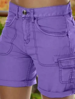 New Women's Chinos Shorts Basic Casual Short Medium Waist Plain Pocket Comfort Outdoor Micro-elastic Vacation Street Daily Black Purple Green Khaki Summer Regular Fit Women Shorts|Pants