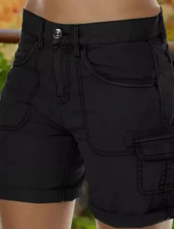 New Women's Chinos Shorts Basic Casual Short Medium Waist Plain Pocket Comfort Outdoor Micro-elastic Vacation Street Daily Black Purple Green Khaki Summer Regular Fit Women Shorts|Pants