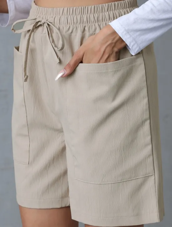 Best Women's Chinos Shorts Basic Casual Short High Waist Plain Pocket Elastic Waistband Comfy Soft Comfortable Stretchy Outdoor Street Apricot White Pink Blue Summer Spring Regular Fit Women Shorts