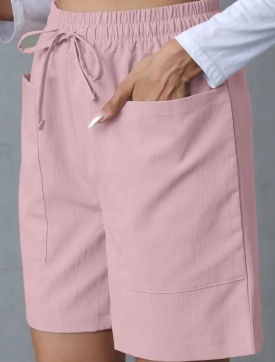 Best Women's Chinos Shorts Basic Casual Short High Waist Plain Pocket Elastic Waistband Comfy Soft Comfortable Stretchy Outdoor Street Apricot White Pink Blue Summer Spring Regular Fit Women Shorts