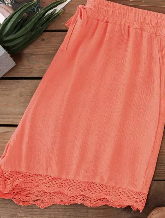 Online Women's Chinos Shorts Basic Casual Short High Waist Plain Elastic Drawstring Design High Cut Breathability Soft Micro-elastic Casual Daily Weekend Wine Lake Blue Black White Summer Spring Regular Fit Women Shorts