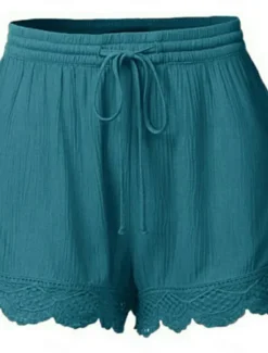 Online Women's Chinos Shorts Basic Casual Short High Waist Plain Elastic Drawstring Design High Cut Breathability Soft Micro-elastic Casual Daily Weekend Wine Lake Blue Black White Summer Spring Regular Fit Women Shorts