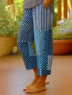 New Women's Chinos Shorts Cropped Pants Elegant Vacation Vintage Ankle-Length High Waist Floral Graphic Striped Layered Inelastic Outdoor Street Daily Lake blue Blue Summer Spring Regular Fit Women Shorts|Pants