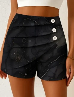 Discount Women's Chinos Shorts Elegant Vacation Vintage Short High Waist Graphic Abstract Layered Micro-elastic Outdoor Street Daily Golden Black Blue Summer Spring Women Shorts