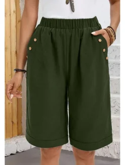 Hot Women's Chinos Shorts Fashion Basic Casual Short High Waist Plain Pocket Drawstring Comfort Outdoor Micro-elastic Vacation Street Daily Grey Yellow Navy Blue Sky Blue Summer Spring Loose Fit Women Shorts|Pants