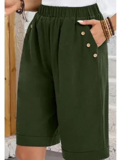 Hot Women's Chinos Shorts Fashion Basic Casual Short High Waist Plain Pocket Drawstring Comfort Outdoor Micro-elastic Vacation Street Daily Grey Yellow Navy Blue Sky Blue Summer Spring Loose Fit Women Shorts|Pants