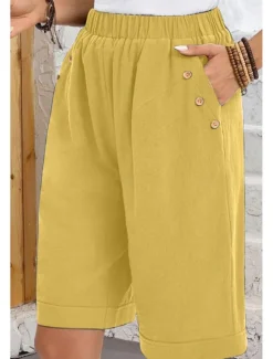 Hot Women's Chinos Shorts Fashion Basic Casual Short High Waist Plain Pocket Drawstring Comfort Outdoor Micro-elastic Vacation Street Daily Grey Yellow Navy Blue Sky Blue Summer Spring Loose Fit Women Shorts|Pants