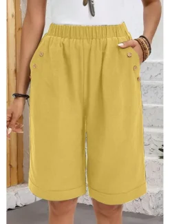 Hot Women's Chinos Shorts Fashion Basic Casual Short High Waist Plain Pocket Drawstring Comfort Outdoor Micro-elastic Vacation Street Daily Grey Yellow Navy Blue Sky Blue Summer Spring Loose Fit Women Shorts|Pants