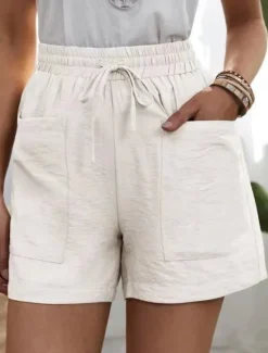 Best Women's Chinos Shorts Fashion Streetwear Basic Short High Waist Plain Pocket Elastic Waistband Comfy Soft Comfortable Stretchy Outdoor Street White Pink Blue Khaki Summer Spring Regular Fit Women Shorts