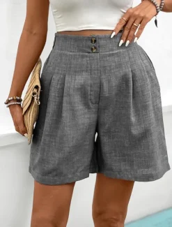Hot Women's Chinos Shorts Fashion Streetwear Short High Waist Plain Pocket Comfy Soft Comfortable Micro-elastic Outdoor Street Dark-Gray Apricot Summer Regular Fit Women Shorts