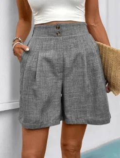 Hot Women's Chinos Shorts Fashion Streetwear Short High Waist Plain Pocket Comfy Soft Comfortable Micro-elastic Outdoor Street Dark-Gray Apricot Summer Regular Fit Women Shorts
