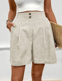 Hot Women's Chinos Shorts Fashion Streetwear Short High Waist Plain Pocket Comfy Soft Comfortable Micro-elastic Outdoor Street Dark-Gray Apricot Summer Regular Fit Women Shorts