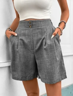 Hot Women's Chinos Shorts Fashion Streetwear Short High Waist Plain Pocket Comfy Soft Comfortable Micro-elastic Outdoor Street Dark-Gray Apricot Summer Regular Fit Women Shorts
