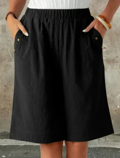 Hot Women's Chinos Shorts Fashion Streetwear Basic Knee Length High Waist Plain Pocket Elastic Waistband Comfy Soft Comfortable Micro-elastic Outdoor Street Dark-Gray Navy Black White Summer Spring Loose Women Shorts