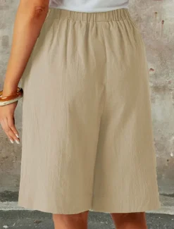 Hot Women's Chinos Shorts Fashion Streetwear Basic Knee Length High Waist Plain Pocket Elastic Waistband Comfy Soft Comfortable Micro-elastic Outdoor Street Dark-Gray Navy Black White Summer Spring Loose Women Shorts