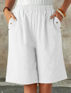 Hot Women's Chinos Shorts Fashion Streetwear Basic Knee Length High Waist Plain Pocket Elastic Waistband Comfy Soft Comfortable Micro-elastic Outdoor Street Dark-Gray Navy Black White Summer Spring Loose Women Shorts