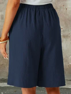 Hot Women's Chinos Shorts Fashion Streetwear Basic Knee Length High Waist Plain Pocket Elastic Waistband Comfy Soft Comfortable Micro-elastic Outdoor Street Dark-Gray Navy Black White Summer Spring Loose Women Shorts