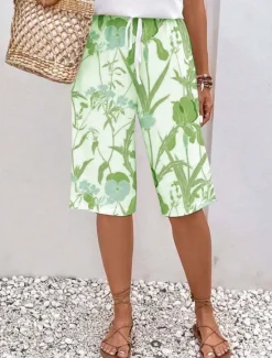 Discount Women's Chinos Shorts Fashion Streetwear Casual Knee Length High Waist Floral Drawstring Comfy Soft Comfortable Micro-elastic Outdoor Vacation Street Apple Green Royal Blue Blue Green Summer Regular Women Shorts