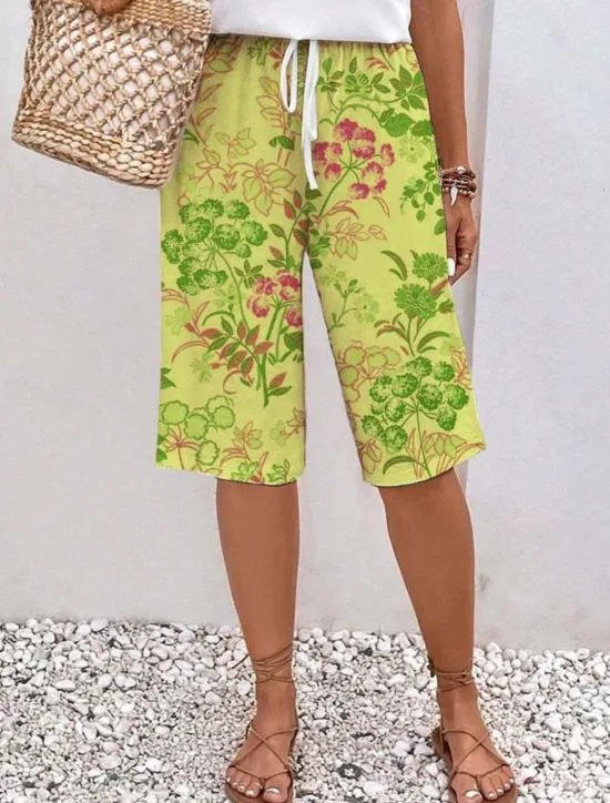 Discount Women's Chinos Shorts Fashion Streetwear Casual Knee Length High Waist Floral Drawstring Comfy Soft Comfortable Micro-elastic Outdoor Vacation Street Apple Green Royal Blue Blue Green Summer Regular Women Shorts