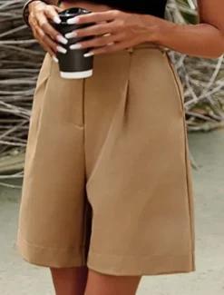 Clearance Women's Chinos Shorts Fashion Streetwear Short High Waist Plain Pocket Elastic Waistband Comfy Soft Comfortable Micro-elastic Outdoor Street Black Fuchsia Khaki Gray Summer Regular Fit Women Shorts