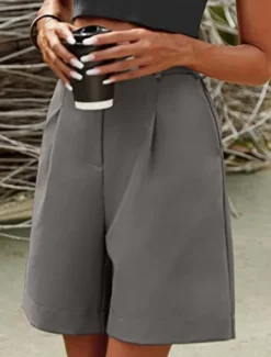 Clearance Women's Chinos Shorts Fashion Streetwear Short High Waist Plain Pocket Elastic Waistband Comfy Soft Comfortable Micro-elastic Outdoor Street Black Fuchsia Khaki Gray Summer Regular Fit Women Shorts