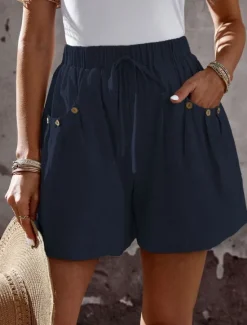 Women's Chinos Shorts Fashion Streetwear Basic Short High Waist Plain Pocket Elastic Waistband Comfy Soft Comfortable Micro-elastic Outdoor Vacation Street Navy Black White Summer Spring Regular Fit Women Shorts