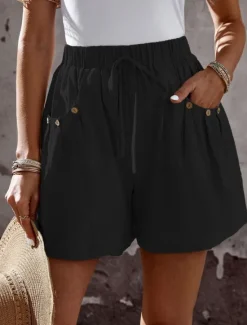 Women's Chinos Shorts Fashion Streetwear Basic Short High Waist Plain Pocket Elastic Waistband Comfy Soft Comfortable Micro-elastic Outdoor Vacation Street Navy Black White Summer Spring Regular Fit Women Shorts