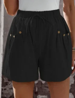 Women's Chinos Shorts Fashion Streetwear Basic Short High Waist Plain Pocket Elastic Waistband Comfy Soft Comfortable Micro-elastic Outdoor Vacation Street Navy Black White Summer Spring Regular Fit Women Shorts