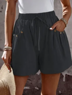 Women's Chinos Shorts Fashion Streetwear Basic Short High Waist Plain Pocket Elastic Waistband Comfy Soft Comfortable Micro-elastic Outdoor Vacation Street Navy Black White Summer Spring Regular Fit Women Shorts
