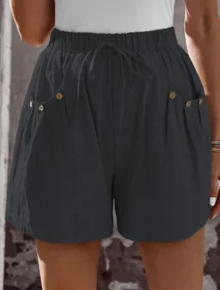 Women's Chinos Shorts Fashion Streetwear Basic Short High Waist Plain Pocket Elastic Waistband Comfy Soft Comfortable Micro-elastic Outdoor Vacation Street Navy Black White Summer Spring Regular Fit Women Shorts