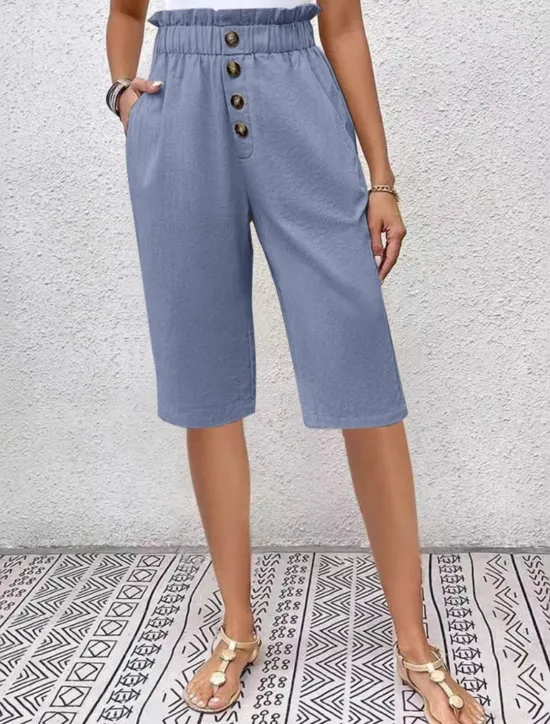 New Women's Chinos Shorts Solid Color Capri Pants Basic Casual Knee Length High Waist Plain Pocket Elastic Waist Comfort Outdoor Micro-elastic Vacation Street Daily Navy-blue Dark Grey Black Light Blue Women Shorts|Pants